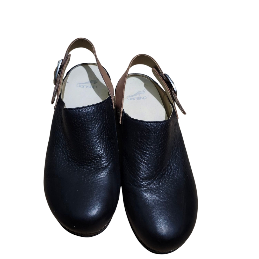 Dansko Black Leather Clogs with Buckle - 38 Easy On Walking Standing